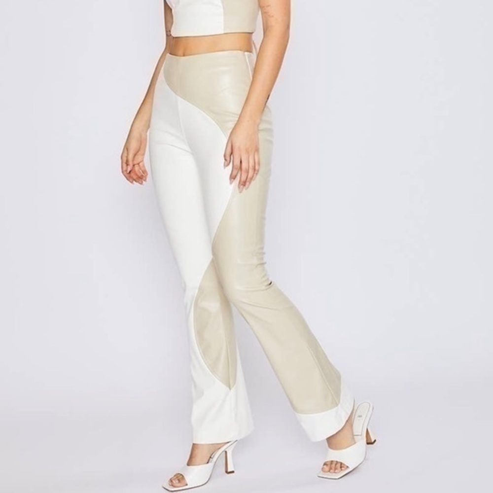 Color-Block Swirl Vegan Leather Pants - Picture 2 of 9
